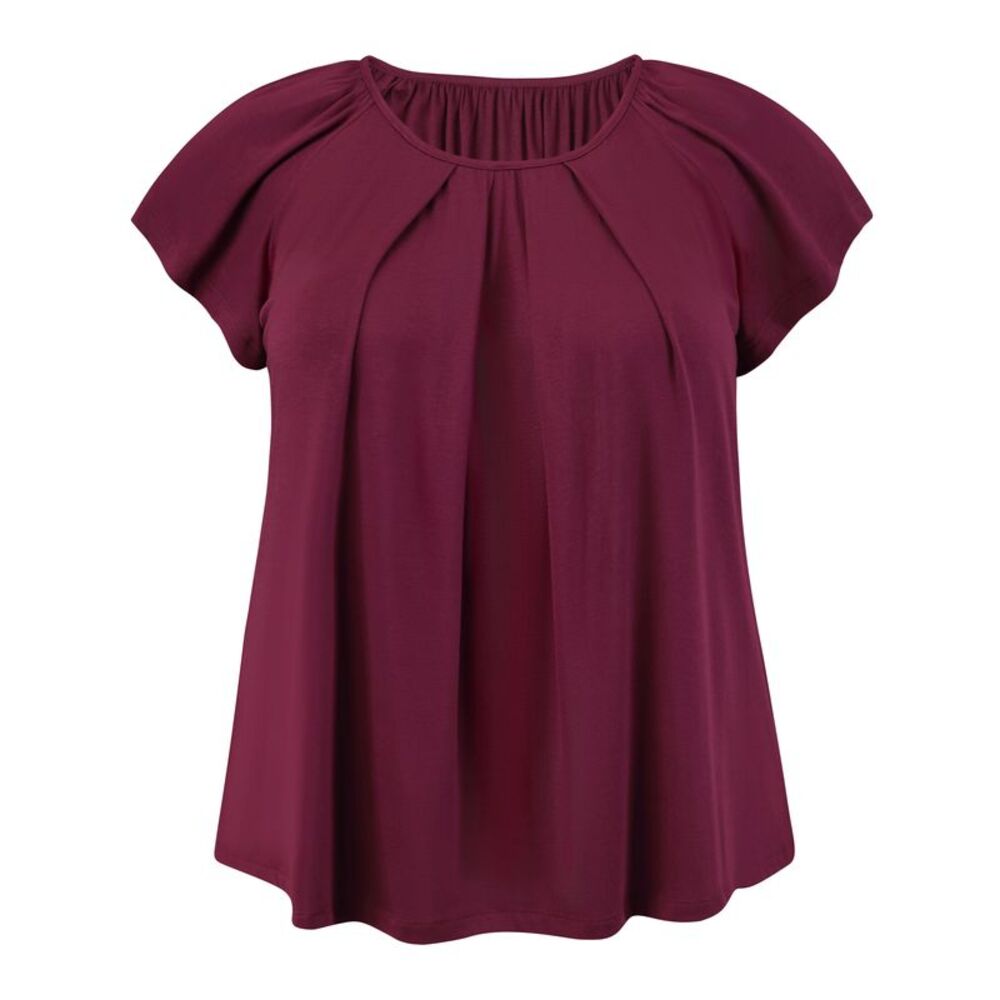 Women Plus Size Summer Pleated Ruffle Sleeve Round Neck Blouse Purple